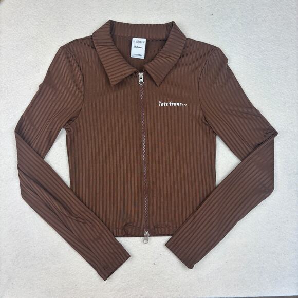 Urban Outfitters Tops - iets frans Ribbed Long Sleeve Sweater Womens S Chocolate Kali Full Zip Track Top